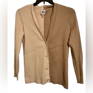 Anne Klein Womens Colorblock Ribbed V-Neck Cardigan Sweater